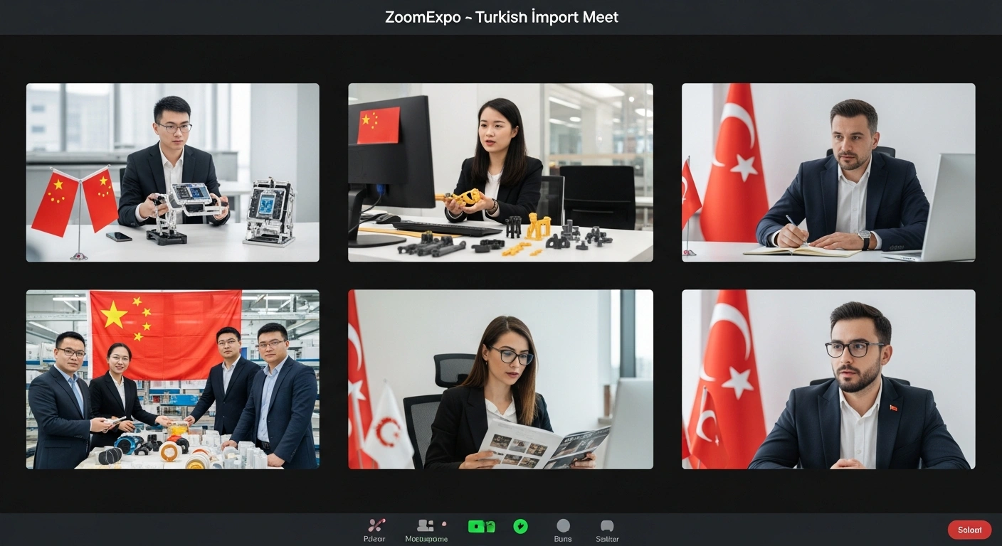 Chinese manufacturer and Turkish importer on a live ZoomExpo video call